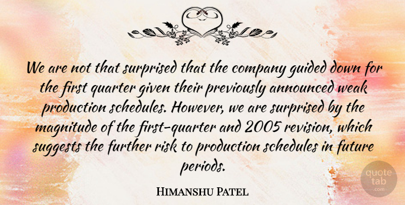 Himanshu Patel Quote About Announced, Company, Further, Future, Given: We Are Not That Surprised...