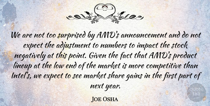 Joe Osha Quote About Adjustment, Expect, Fact, Gains, Given: We Are Not Too Surprised...