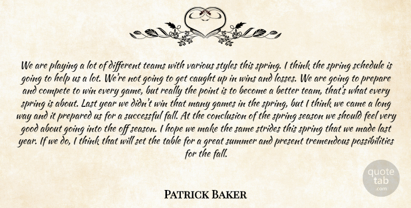 Patrick Baker Quote About Came, Caught, Compete, Conclusion, Games: We Are Playing A Lot...