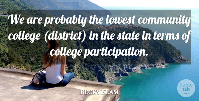 Becky Elam Quote About College, Community, Lowest, State, Terms: We Are Probably The Lowest...
