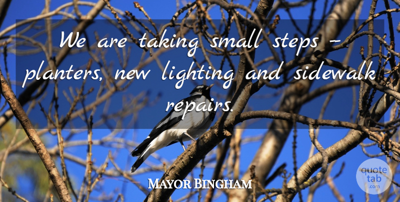 Mayor Bingham Quote About Lighting, Sidewalk, Small, Steps, Taking: We Are Taking Small Steps...