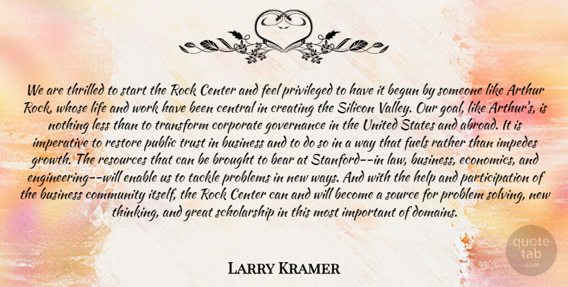Larry Kramer Quote About Arthur, Bear, Begun, Brought, Business: We Are Thrilled To Start...