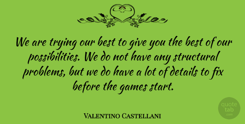 Valentino Castellani Quote About Best, Details, Fix, Games, Problems: We Are Trying Our Best...