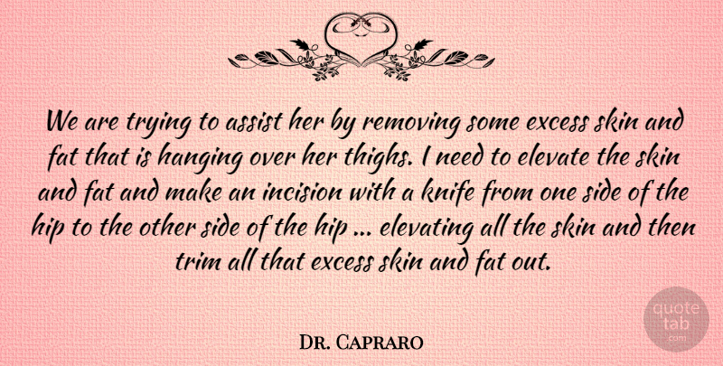 Dr. Capraro Quote About Assist, Elevate, Excess, Fat, Hanging: We Are Trying To Assist...
