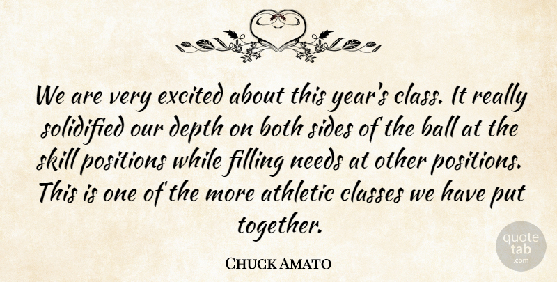 Chuck Amato Quote About Athletic, Ball, Both, Classes, Depth: We Are Very Excited About...