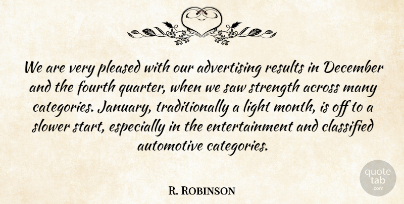 R. Robinson Quote About Across, Advertising, Classified, December, Entertainment: We Are Very Pleased With...