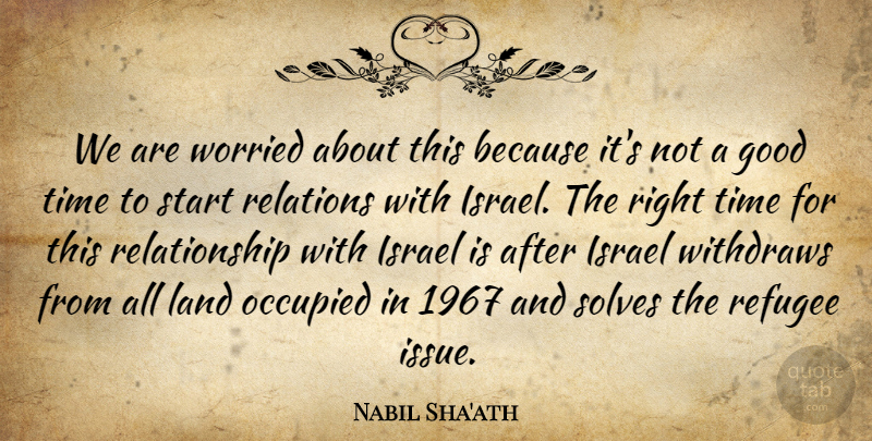 Nabil Sha'ath Quote About Good, Israel, Land, Occupied, Refugee: We Are Worried About This...