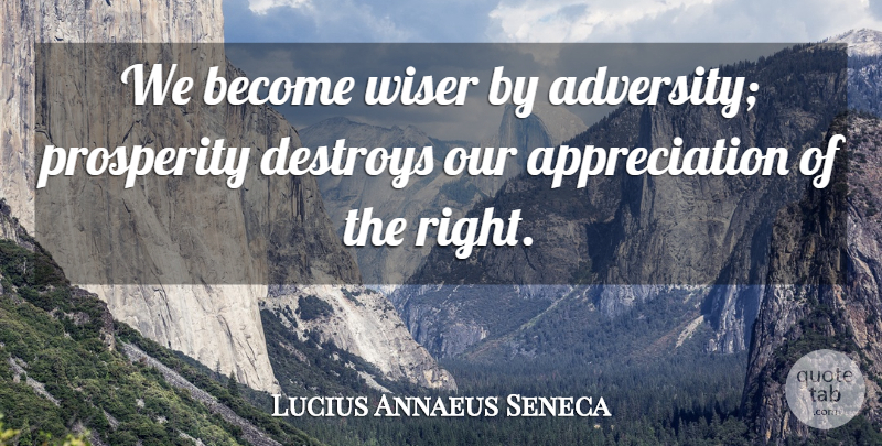 Lucius Annaeus Seneca Quote About Adversity, Appreciation, Destroys: We Become Wiser By Adversity...