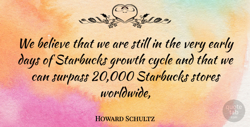 Howard Schultz Quote About Believe, Cycle, Days, Early, Growth: We Believe That We Are...