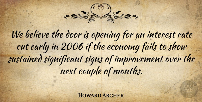 Howard Archer Quote About Believe, Couple, Cut, Door, Early: We Believe The Door Is...