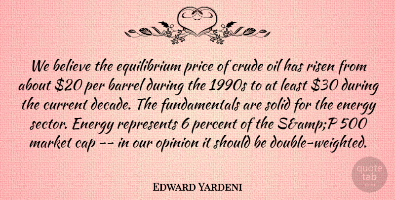Edward Yardeni Quote About Barrel, Believe, Cap, Crude, Current: We Believe The Equilibrium Price...