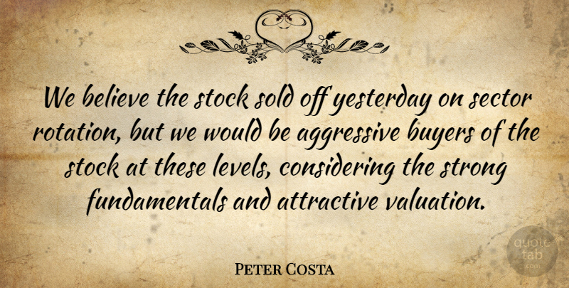Peter Costa Quote About Aggressive, Attractive, Believe, Buyers, Sector: We Believe The Stock Sold...