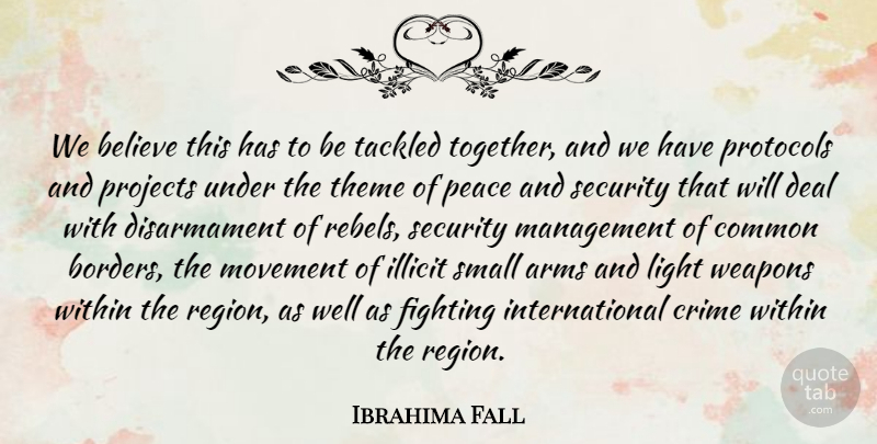 Ibrahima Fall Quote About Arms, Believe, Common, Crime, Deal: We Believe This Has To...