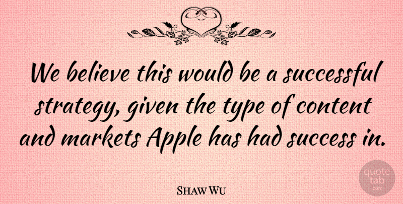 Shaw Wu Quote About Apple, Believe, Content, Given, Markets: We Believe This Would Be...
