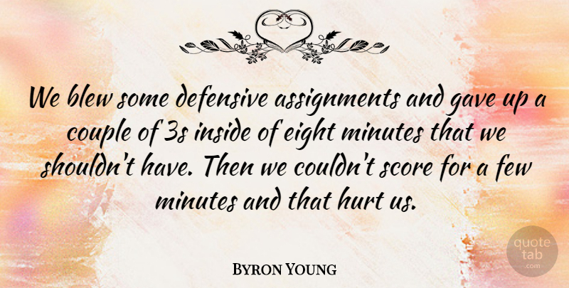 Byron Young Quote About Blew, Couple, Defensive, Eight, Few: We Blew Some Defensive Assignments...