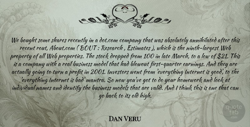 Dan Veru Quote About Absolutely, Bought, Business, Company, Dropped: We Bought Some Shares Recently...