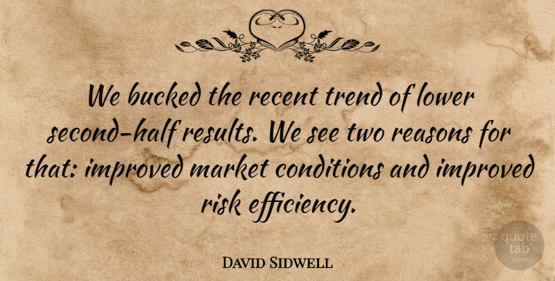 David Sidwell Quote About Conditions, Improved, Lower, Market, Reasons: We Bucked The Recent Trend...