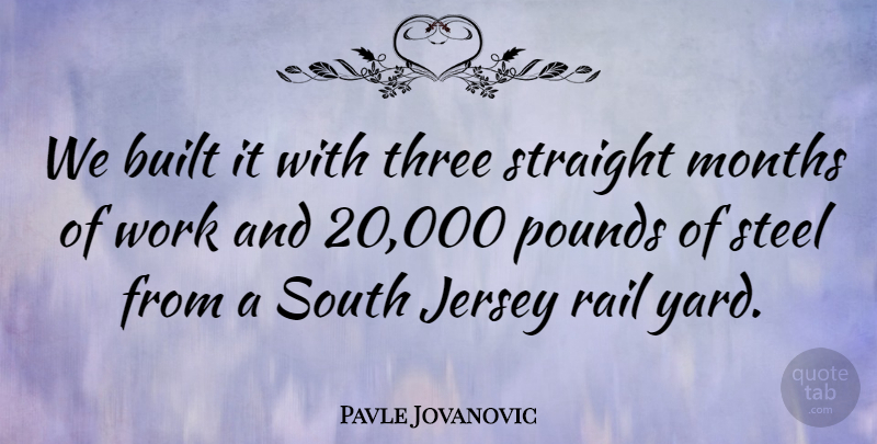 Pavle Jovanovic Quote About Built, Jersey, Months, Pounds, Rail: We Built It With Three...