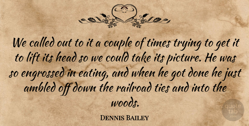 Dennis Bailey Quote About Couple, Head, Lift, Railroad, Ties: We Called Out To It...