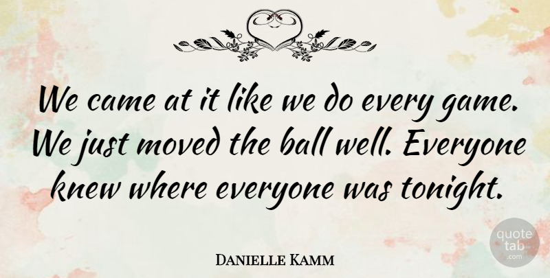 Danielle Kamm Quote About Ball, Came, Knew, Moved: We Came At It Like...