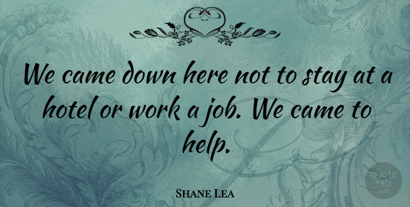 Shane Lea Quote About Came, Hotel, Stay, Work: We Came Down Here Not...