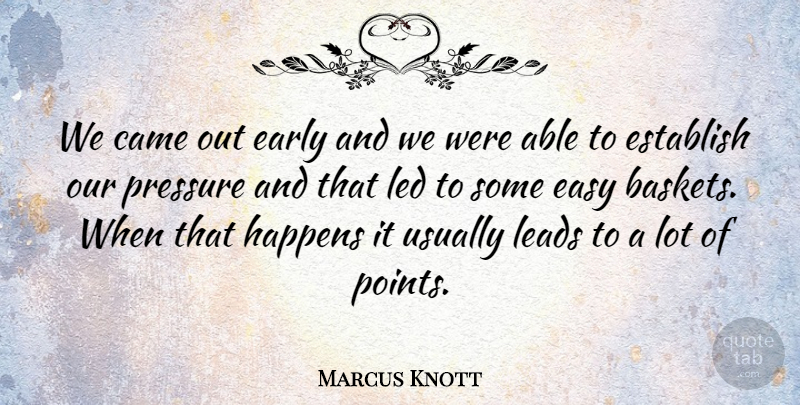 Marcus Knott Quote About Came, Early, Easy, Establish, Happens: We Came Out Early And...