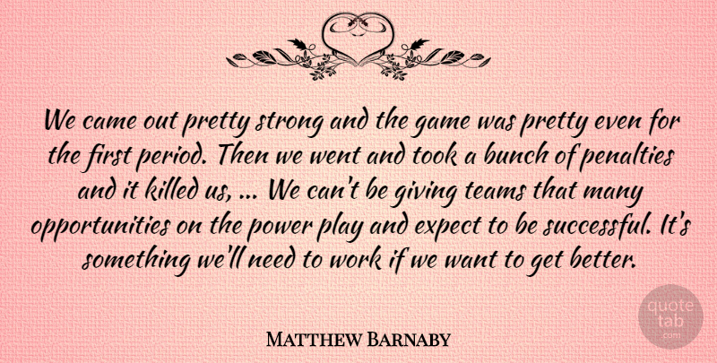 Matthew Barnaby Quote About Bunch, Came, Expect, Game, Giving: We Came Out Pretty Strong...