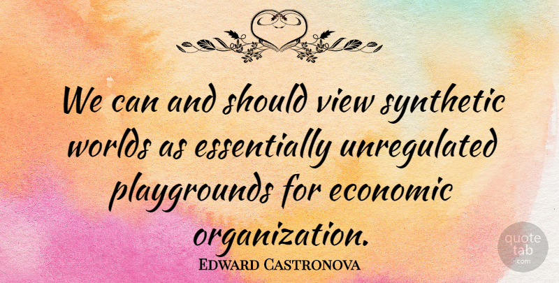 Edward Castronova Quote About Economic, Synthetic, View, Worlds: We Can And Should View...