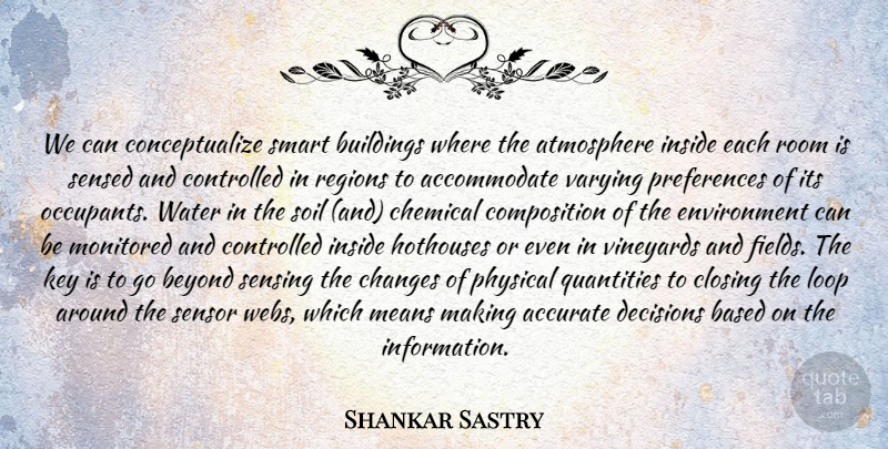 Shankar Sastry Quote About Accurate, Atmosphere, Based, Beyond, Buildings: We Can Conceptualize Smart Buildings...