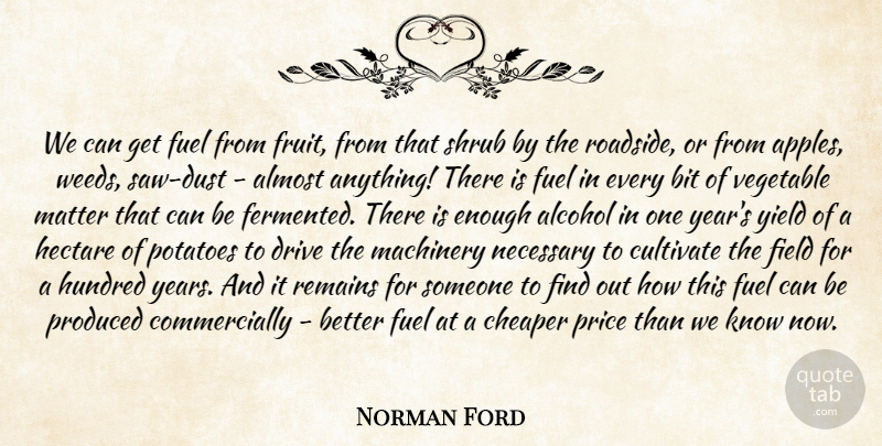 Norman Ford Quote About Alcohol, Almost, Bit, Cheaper, Cultivate: We Can Get Fuel From...
