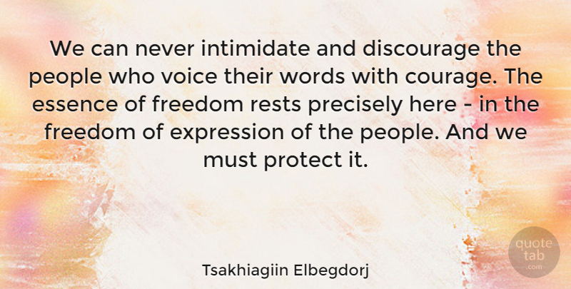 Tsakhiagiin Elbegdorj Quote About Courage, Discourage, Essence, Expression, Freedom: We Can Never Intimidate And...