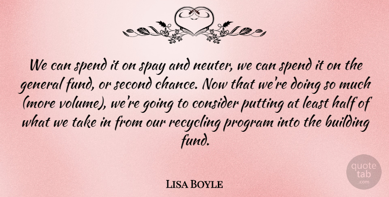 Lisa Boyle Quote About Building, Consider, General, Half, Program: We Can Spend It On...