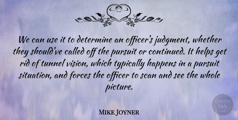Mike Joyner Quote About Determine, Forces, Happens, Helps, Judgment: We Can Use It To...