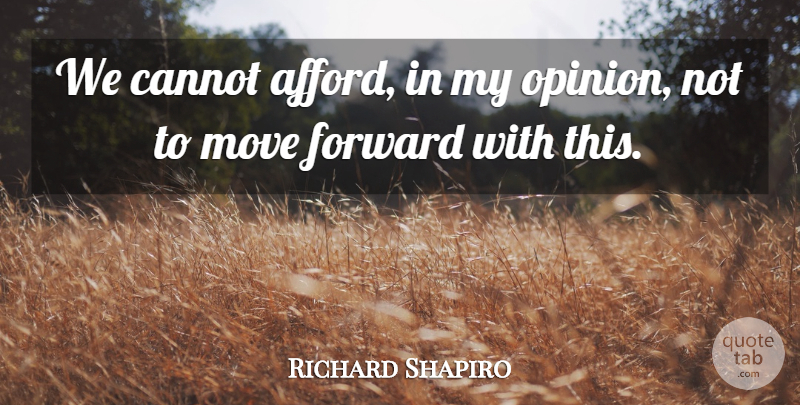 Richard Shapiro Quote About Cannot, Forward, Move: We Cannot Afford In My...