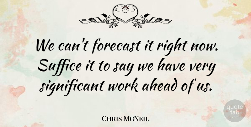 Chris McNeil Quote About Ahead, Forecast, Suffice, Work: We Cant Forecast It Right...