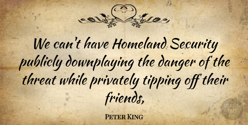 Peter King Quote About Danger, Homeland, Privately, Publicly, Security: We Cant Have Homeland Security...