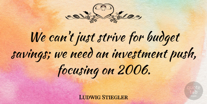 Ludwig Stiegler Quote About Budget, Focusing, Investment, Strive: We Cant Just Strive For...