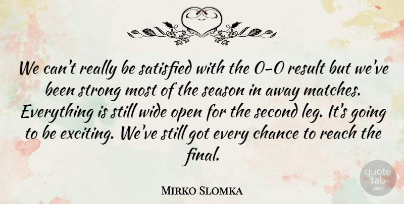 Mirko Slomka Quote About Chance, Open, Reach, Result, Satisfied: We Cant Really Be Satisfied...
