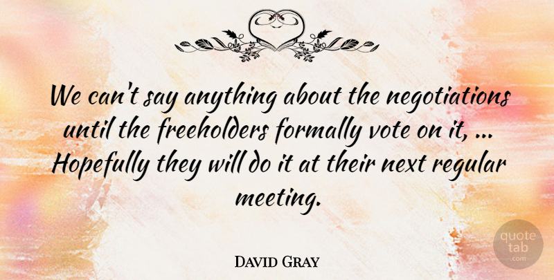 David Gray Quote About Hopefully, Next, Regular, Until, Vote: We Cant Say Anything About...