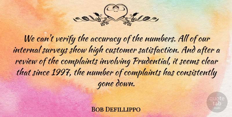 Bob Defillippo Quote About Accuracy, Clear, Complaints, Customer, Gone: We Cant Verify The Accuracy...