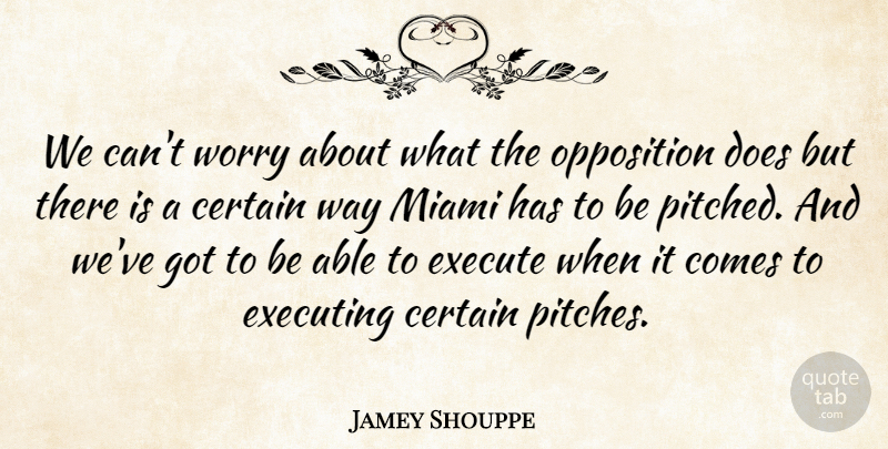Jamey Shouppe Quote About Certain, Execute, Executing, Miami, Opposition: We Cant Worry About What...