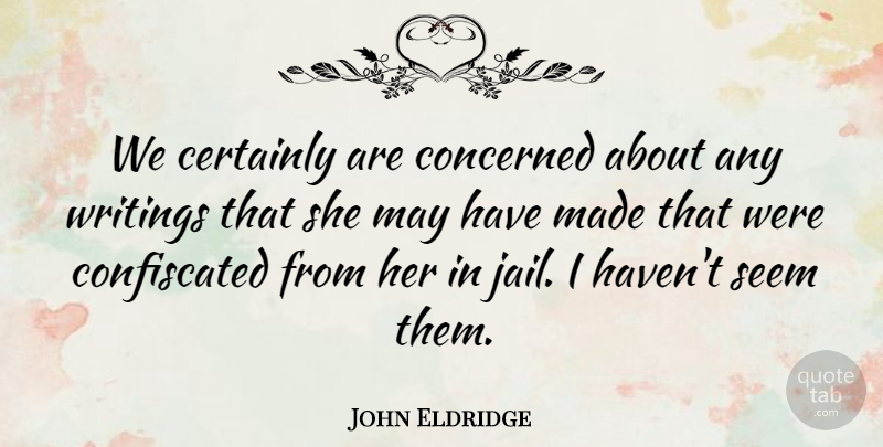 John Eldridge Quote About Certainly, Concerned, Seem, Writings: We Certainly Are Concerned About...
