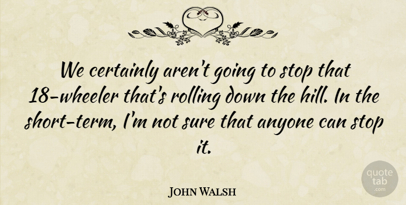 John Walsh Quote About Anyone, Certainly, Rolling, Stop, Sure: We Certainly Arent Going To...