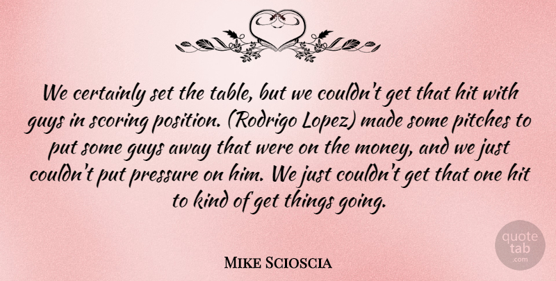Mike Scioscia Quote About Certainly, Guys, Hit, Pitches, Pressure: We Certainly Set The Table...