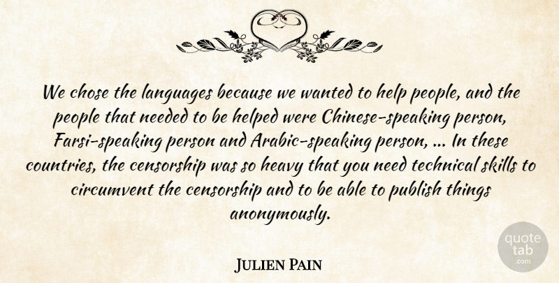 Julien Pain Quote About Censorship, Chose, Heavy, Help, Helped: We Chose The Languages Because...