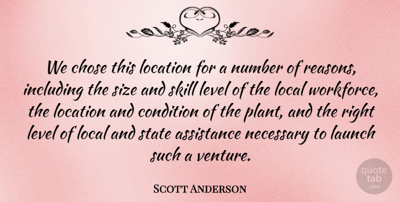 Scott Anderson Quote About Assistance, Chose, Condition, Including, Launch: We Chose This Location For...