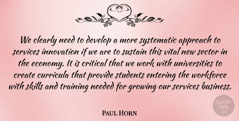 Paul Horn Quote About Approach, Clearly, Create, Critical, Develop: We Clearly Need To Develop...