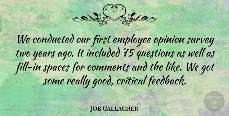 Joe Gallagher Quote About Comments, Critical, Employee, Included, Opinion: We Conducted Our First Employee...