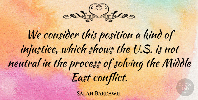 Salah Bardawil Quote About Consider, East, Middle, Neutral, Position: We Consider This Position A...