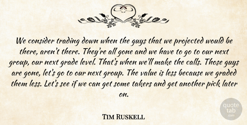 Tim Ruskell Quote About Consider, Gone, Grade, Guys, Later: We Consider Trading Down When...